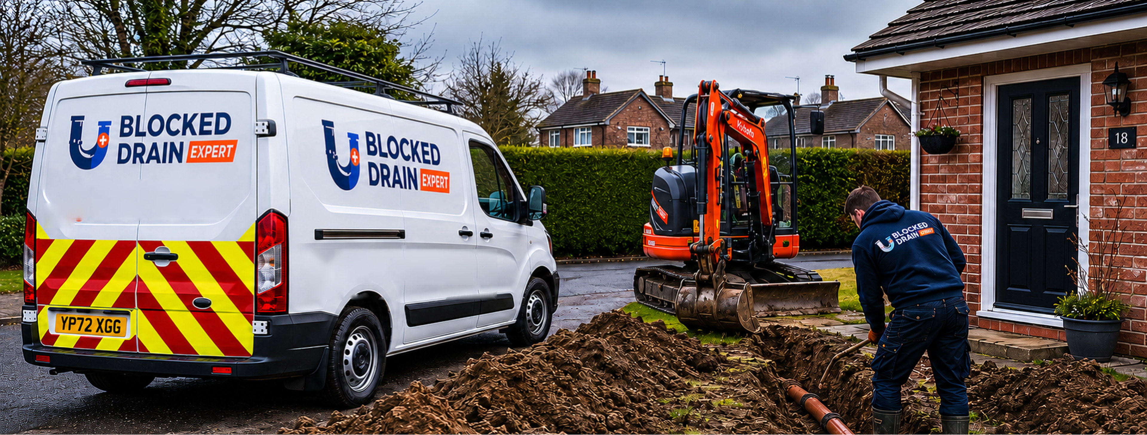 Blocked Drain Expert branded service van and drainage repair team